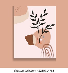 Vector de arte mural botánico. Dibujo artístico de línea de follaje con forma abstracta. Resumen Diseño de arte vegetal para impresión, cubierta, papel pintado, arte de pared mínimo y natural. Ilustración vectorial.