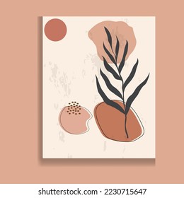Botanical wall art vector. Foliage line art drawing with abstract shape. Abstract Plant Art design for print, cover, wallpaper, Minimal and natural wall art. Vector illustration.