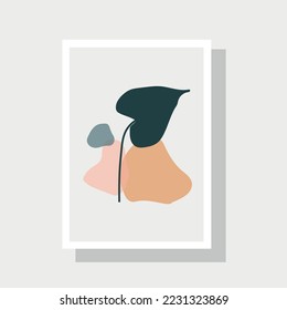 Botanical wall art vector. Foliage line art drawing with abstract shape. Abstract Plant Art design for print, cover, wallpaper, Minimal and natural wall art. Vector illustration.