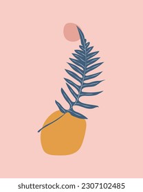 Botanical wall art vector. Foliage line art drawing with abstract shapes. Abstract Plant Art design for print, cover, wallpaper, minimal and natural wall art. leaf Vector illustration.