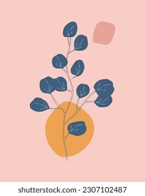 Botanical wall art vector. Foliage line art drawing with abstract shapes. Abstract Plant Art design for print, cover, wallpaper, minimal and natural wall art. leaf Vector illustration.