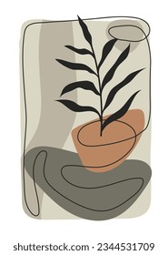Botanical wall art vector ,Foliage line art drawing with abstract shape, Modern minimalist abstract aesthetic illustrations