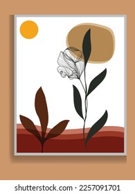 Botanical wall art vector. Hand draw template leaves and line art background for paper, Foliage line art drawing with abstract shape. Abstract Plant Art design for print, cover, wallpaper, Minimal