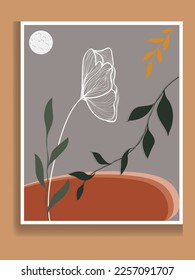 Botanical wall art vector. Hand draw template leaves and line art background for paper, Foliage line art drawing with abstract shape. Abstract Plant Art design for print, cover, wallpaper, Minimal