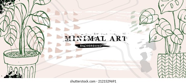 Botanical wall art vector of Houseplants. Floral succulent plants. Boho Foliage line art drawing with abstract shape. Abstract plant art design for print, cover, wallpaper, minimal and natural.