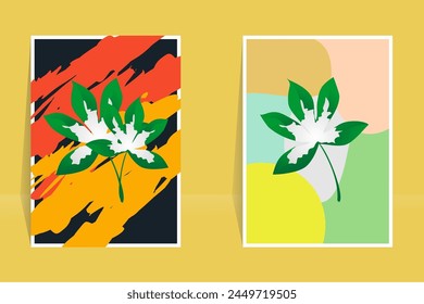 Botanical wall art vector. Art image of leaves with abstract shapes. Abstract Plant Art for prints, covers, wallpaper