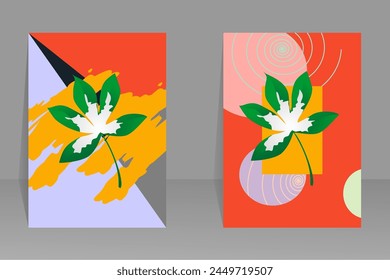 Botanical wall art vector. Art image of leaves with abstract shapes. Abstract Plant Art for prints, covers, wallpaper
