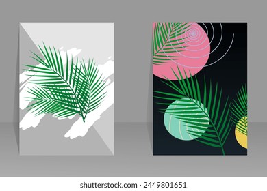 Botanical wall art vector. Art image of leaves with abstract shapes. Abstract Plant Art for prints, covers, wallpaper