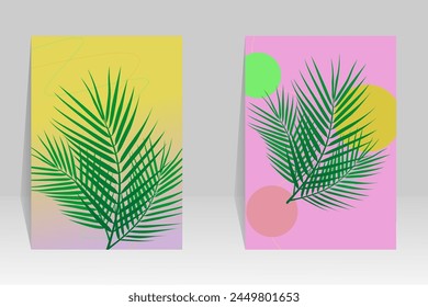 Botanical wall art vector. Art image of leaves with abstract shapes. Abstract Plant Art for prints, covers, wallpaper
