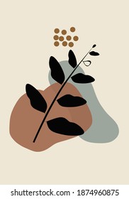 botanical wall art vector. Line art image of flowers and leaves with abstract shapes. Abstract Plant Art designs for prints, covers, wallpapers, wall art. Minimal and natural. Vector illustration.