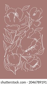 Arte mural botánico. Flor de peonía vectorial aislada. Elemento para el diseño. Líneas de contorno y trazos dibujados a mano.