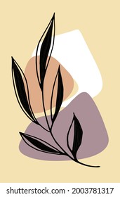 Botanical wall art vector picture. Foliage line art drawing with abstract shapes. Abstract Plant Art design for print, cover, wallpaper, Minimal and natural wall art. Vector illustration