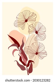 Botanical wall art vector poster. Artistic drawing of tropical leaves with abstract shapes. Plant art design for print, cover, wallpaper, postcards, invitations, minimalist and natural wall art.