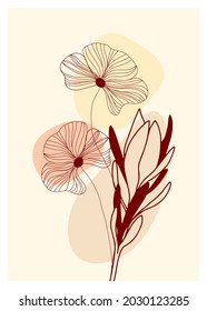 Afiche de vectores de arte mural botánico. Dibujo artístico de hojas tropicales con formas abstractas. Diseño de arte vegetal para impresión, cubierta, papel pintado, postales, invitaciones, arte mural minimalista y natural.
