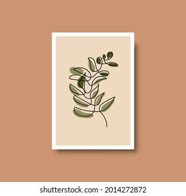 Botanical wall art vector print. Floral and Foliage line art drawing with abstract shape. Abstract Plant Art design for print, cover, wallpaper, Minimal and natural wall art. Vector illustration