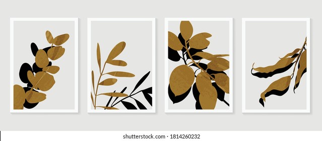 Botanical wall art vector set. Foliage line art drawing with  abstract shape.  Abstract Plant Art design for print, cover, wallpaper, Minimal and  natural wall art. Vector illustration.