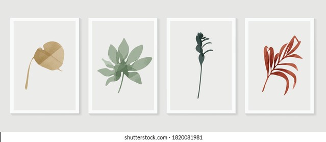 Botanical wall art vector set. Tropical leaf Foliage line art drawing with abstract shape.  Abstract Plant Art design for print, cover, wallpaper, Minimal and  natural wall art. 