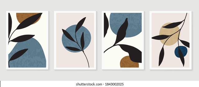 Botanical wall art vector set. Earth tone boho foliage line art drawing with  abstract shape.  Abstract Plant Art design for print, cover, wallpaper, Minimal and  natural wall art.
 - Shutterstock ID 1843002025
