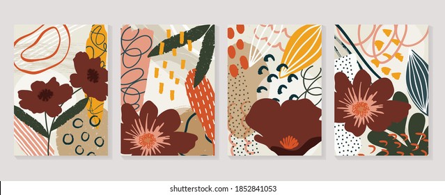 Botanical wall art vector set. Abstract wall art vector collection.  Abstract organic shape Art design for poster, print, cover, wallpaper, Minimal and  natural wall art. Vector illustration.