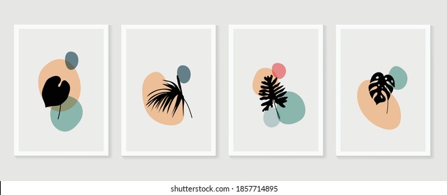 Botanical wall art vector set. Foliage line art drawing with abstract shape. Abstract Plant Art design for print, cover, wallpaper, Minimal and natural wall art. Vector illustration.