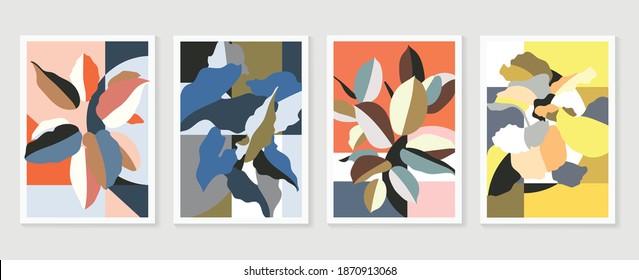 
Botanical wall art vector set. Water color boho foliage line art drawing with  abstract shape.  Abstract Plant Art design for print, cover, wallpaper, Minimal and  natural wall art.