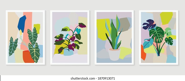 
Botanical wall art vector set. Water color boho foliage line art drawing with  abstract shape.  Abstract Plant Art design for print, cover, wallpaper, Minimal and  natural wall art.