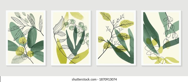 
Botanical wall art vector set. Water color boho foliage line art drawing with  abstract shape.  Abstract Plant Art design for print, cover, wallpaper, Minimal and  natural wall art. - Shutterstock ID 1870913074