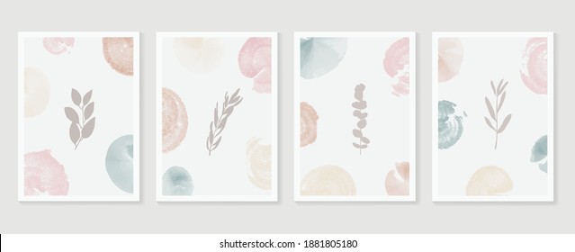Botanische Wandkunst, Vektorset. Erdton boho Blattlinie Zeichnung mit abstrakter Form.  Abstraktes Plant Art Design für Wandbilder, Leinwand-Drucke, Poster, Wohnungsdekor, Decken, Tapeten.