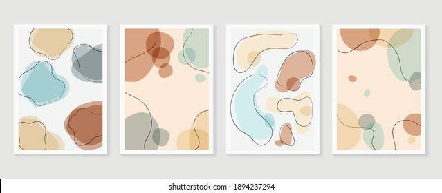 Botanical wall art vector set. Earth tone boho foliage line art drawing with  abstract shape.  Abstract Plant Art design for wall framed prints, canvas prints, poster, home decor, cover, wallpaper.