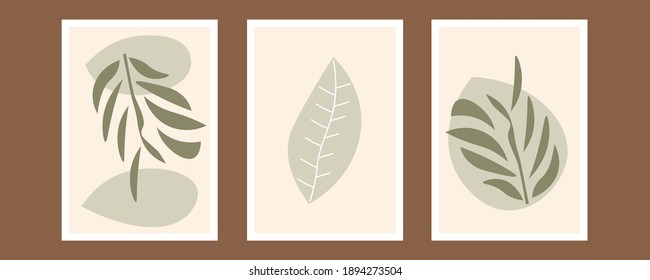 Botanical wall art vector set. Foliage line art drawing with abstract shape. Abstract Plant Art design for print, cover, wallpaper, Minimal and natural wall art. Vector illustration.
