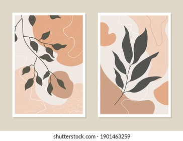 Botanical wall art vector set. Abstract pattern of flowers and branches for collages, posters, covers, ideal for wall decoration. Vector.