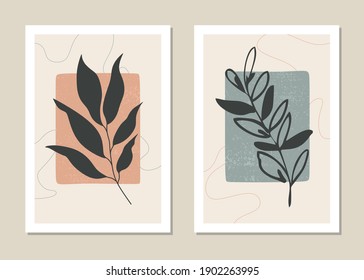 Botanical wall art vector set. Abstract pattern of flowers and branches for collages, posters, covers, ideal for wall decoration. Vector.