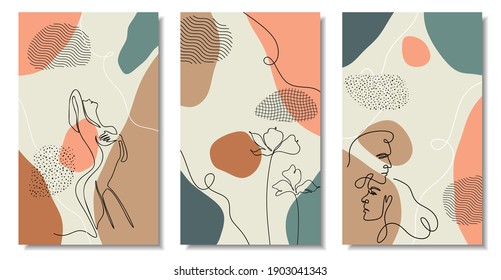 Botanical wall art vector set. Foliage line art drawing with abstract shape. Abstract Plant Art design for print, cover, wallpaper, Minimal and natural wall art. Vector illustration.