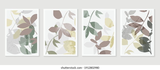 Botanical wall art vector set. Foliage line art drawing with  abstract shape.  Abstract Plant Art design for print, cover, wallpaper, Minimal and  natural wall art background.