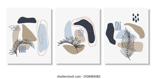 Botanical wall art vector set. Foliage line art drawing with abstract shape. Abstract Plant Art design for print, cover, wallpaper, Minimal and natural wall art. Vector illustration.