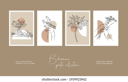 Botanical wall art vector set. Bohemian line art drawing with abstract shape. Abstract Plant line art design for print, cover, wallpaper, Minimal and natural wall art.
