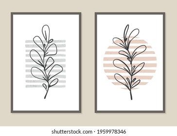 Botanical wall art vector set. Abstract pattern of flowers and branches.
