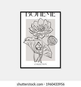 Conjunto de vectores de arte mural botánico. Dibujo de líneas bohemias con forma abstracta. Resumen Diseño de la línea de arte de la planta para impresión, cubierta, papel pintado, Mínimo y arte de la pared natural.
