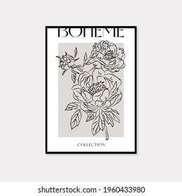 Botanical wall art vector set. Bohemian line art drawing with abstract shape. Abstract Plant line art design for print, cover, wallpaper, Minimal and natural wall art.
