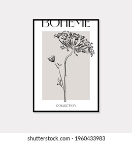 Botanical wall art vector set. Bohemian line art drawing with abstract shape. Abstract Plant line art design for print, cover, wallpaper, Minimal and natural wall art.
