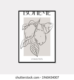Botanical wall art vector set. Bohemian line art drawing with abstract shape. Abstract Plant line art design for print, cover, wallpaper, Minimal and natural wall art.
