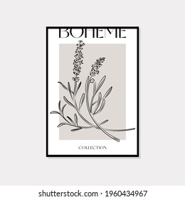 Botanical wall art vector set. Bohemian line art drawing with abstract shape. Abstract Plant line art design for print, cover, wallpaper, Minimal and natural wall art.
