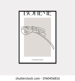 Botanical wall art vector set. Bohemian line art drawing with abstract shape. Abstract line art design for print, cover, wallpaper. Minimal and natural wall art.