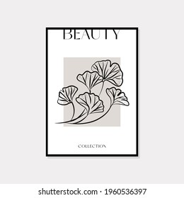 Botanical wall art vector set. Bohemian line art drawing with abstract shape. Abstract line art design for print, cover, wallpaper. Minimal and natural wall art.