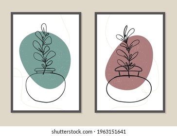 Botanical wall art vector set. Abstract pattern of flowers and branches. Vector illustration.