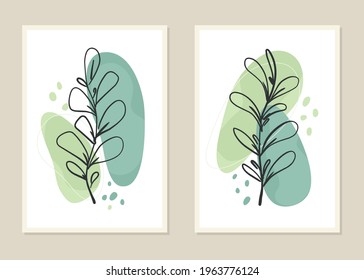 Botanical wall art vector set. Abstract pattern of flowers and branches. Vector illustration.