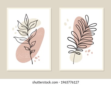 Botanical wall art vector set. Abstract pattern of flowers and branches. Vector illustration.