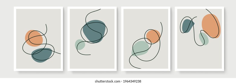 Botanical wall art vector set. Minimal and natural wall art. Boho foliage line art drawing with abstract shape. Abstract Plant Art design for print, wallpaper, cover. Modern vector illustration