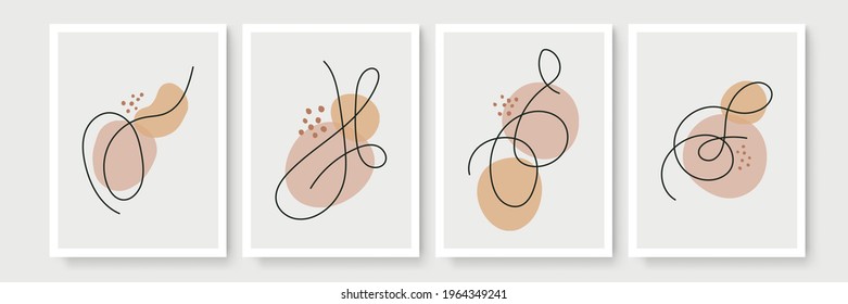 Conjunto de vectores de arte mural botánico. Muros de arte minimalistas y naturales. Dibujo de líneas de follaje boho con forma abstracta. Resumen Diseño de arte vegetal para impresión, tapicería, portada. Ilustración vectorial moderna