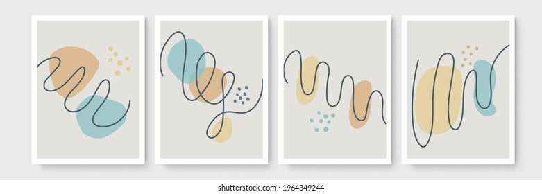 Botanical wall art vector set. Minimal and natural wall art. Boho foliage line art drawing with abstract shape. Abstract Plant Art design for print, wallpaper, cover. Modern vector illustration